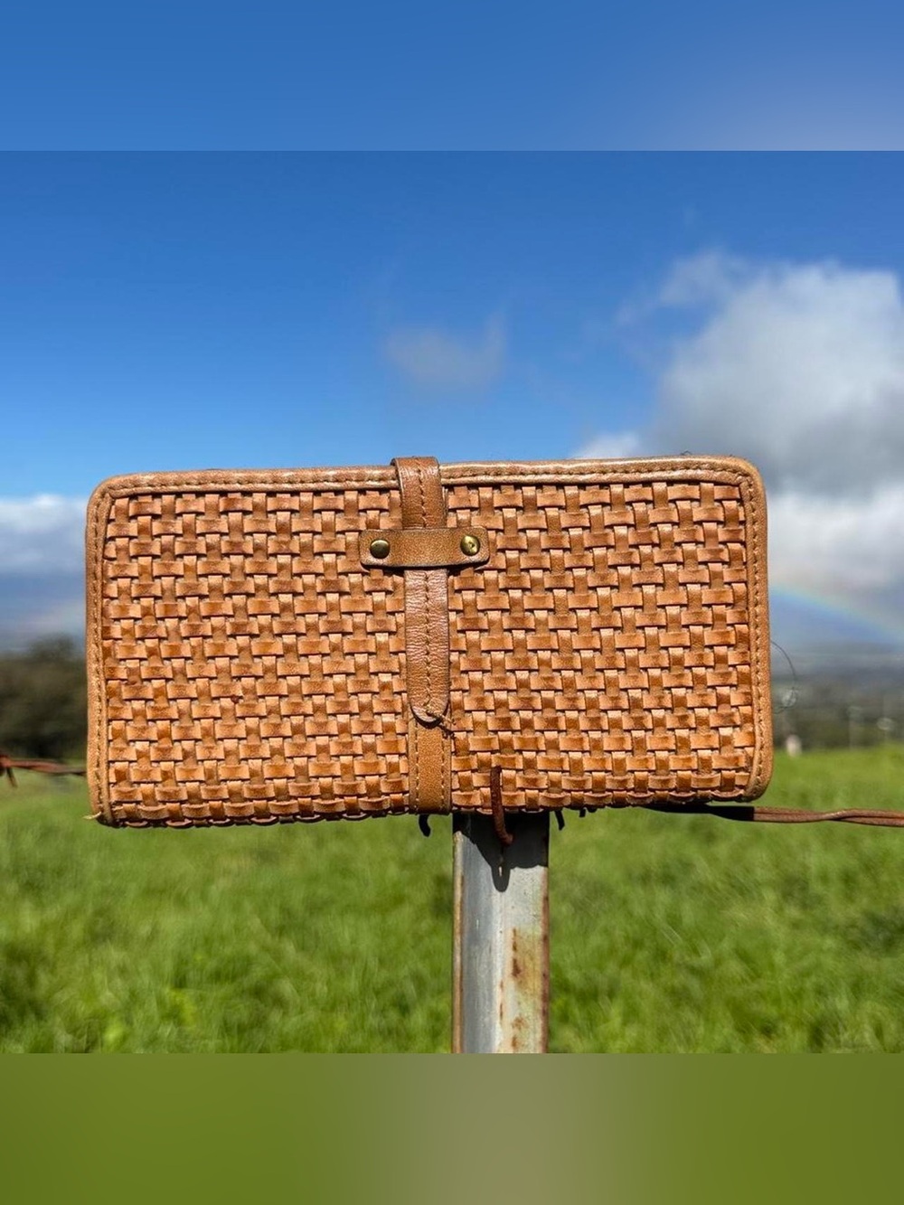 Patricia Nash Zenale Woven Genuine Leather RFID Wallet Tan Brown